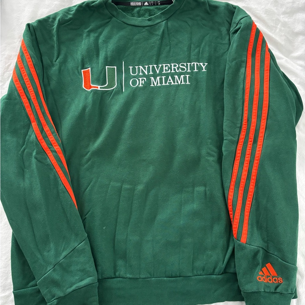 University of Miami Crewneck Sweatshirt - Adidas  - Green and Orange